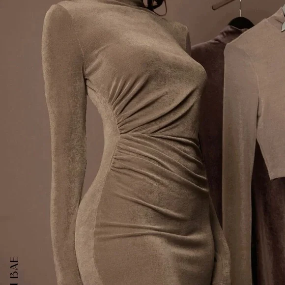 SHEIN BAE High Neck Solid Bodycon Dress new - Picture 4 of 11